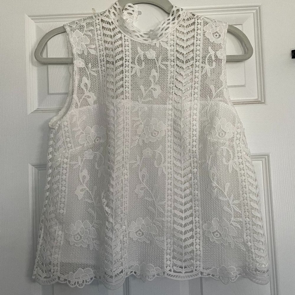 White high-neck lace top